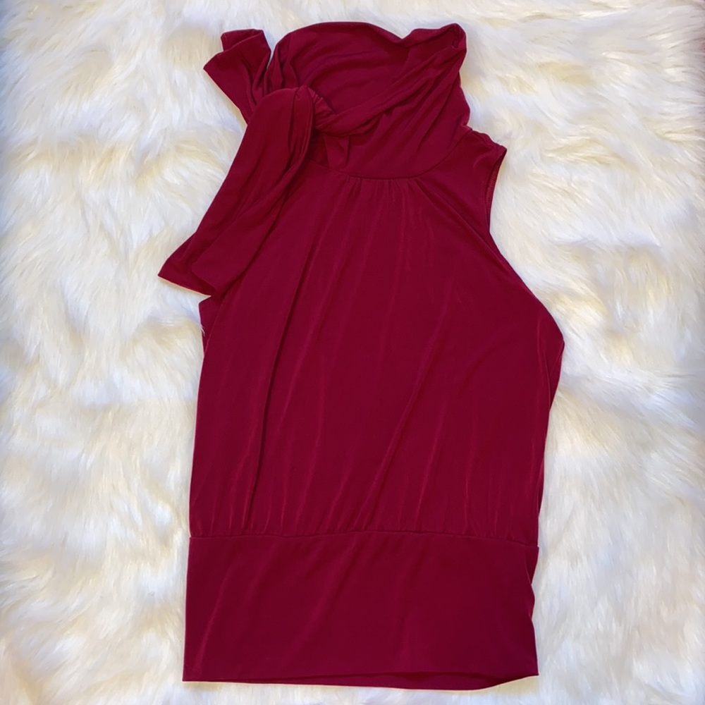 Express Magenta Side Front Tie Sleeveless Banded Waist Blouse
